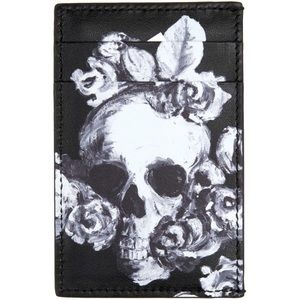 Alexander McQueen Black Roses and Skull Card Holder